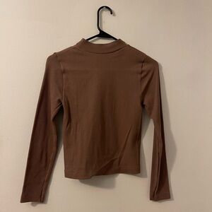 Spandex mock neck cropped long sleeve tops